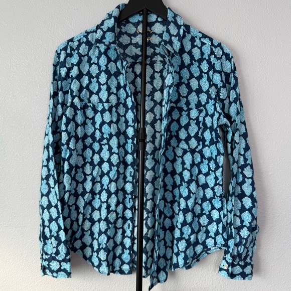 Lilly Pulitzer Sea View 100% Linen Shirt Low Tide Navy Size XS - Picture 5 of 11